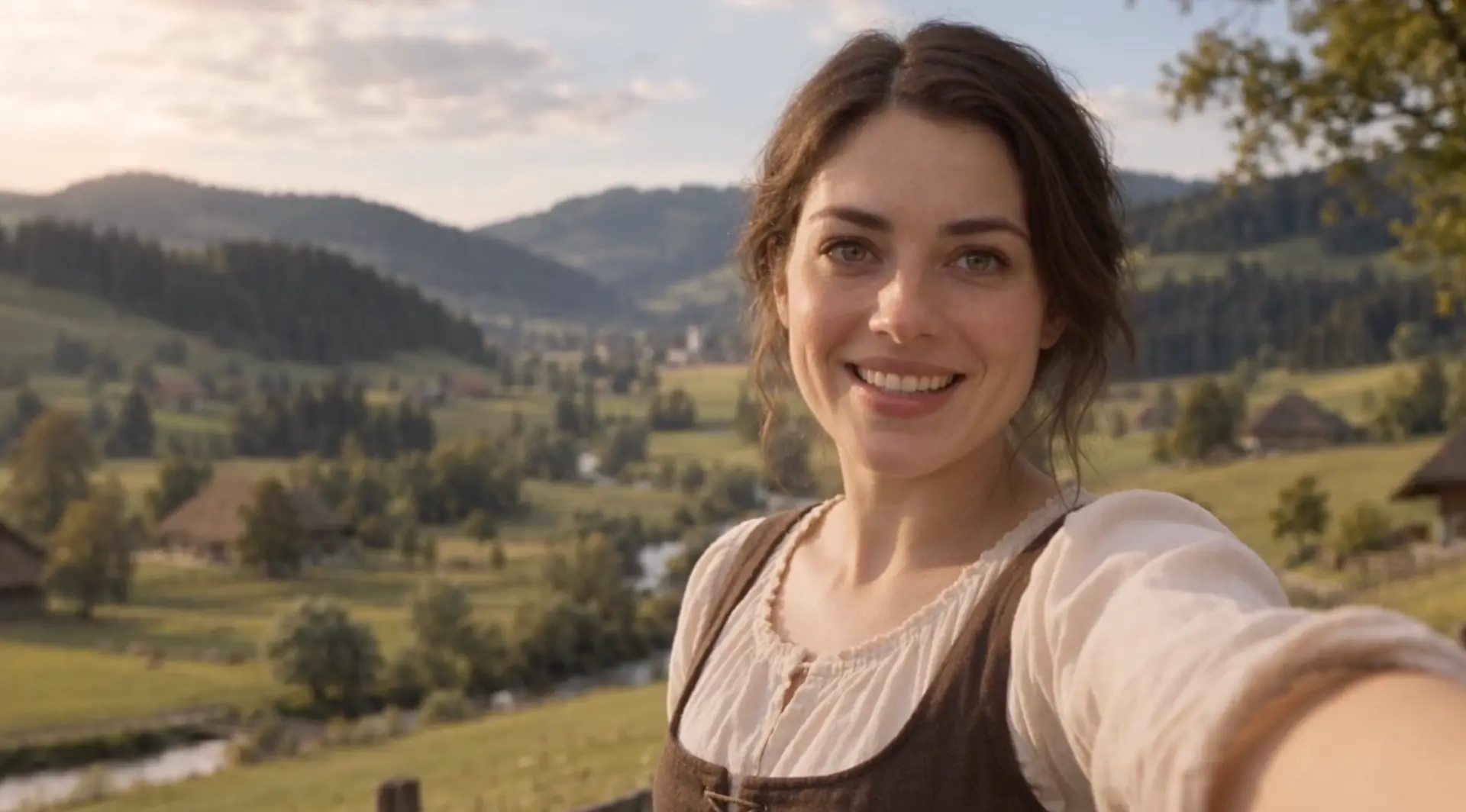 Szene aus dem Familienfilm: Frau in historischer Kleidung im Emmental